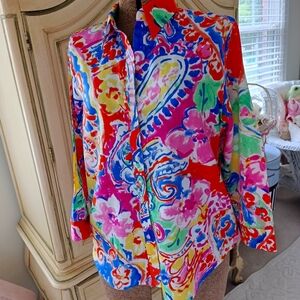 Vintage, NWOT "LAUREN", Ralph Lauren Vibrant Multicolor Paisley Cotton Blouse.
